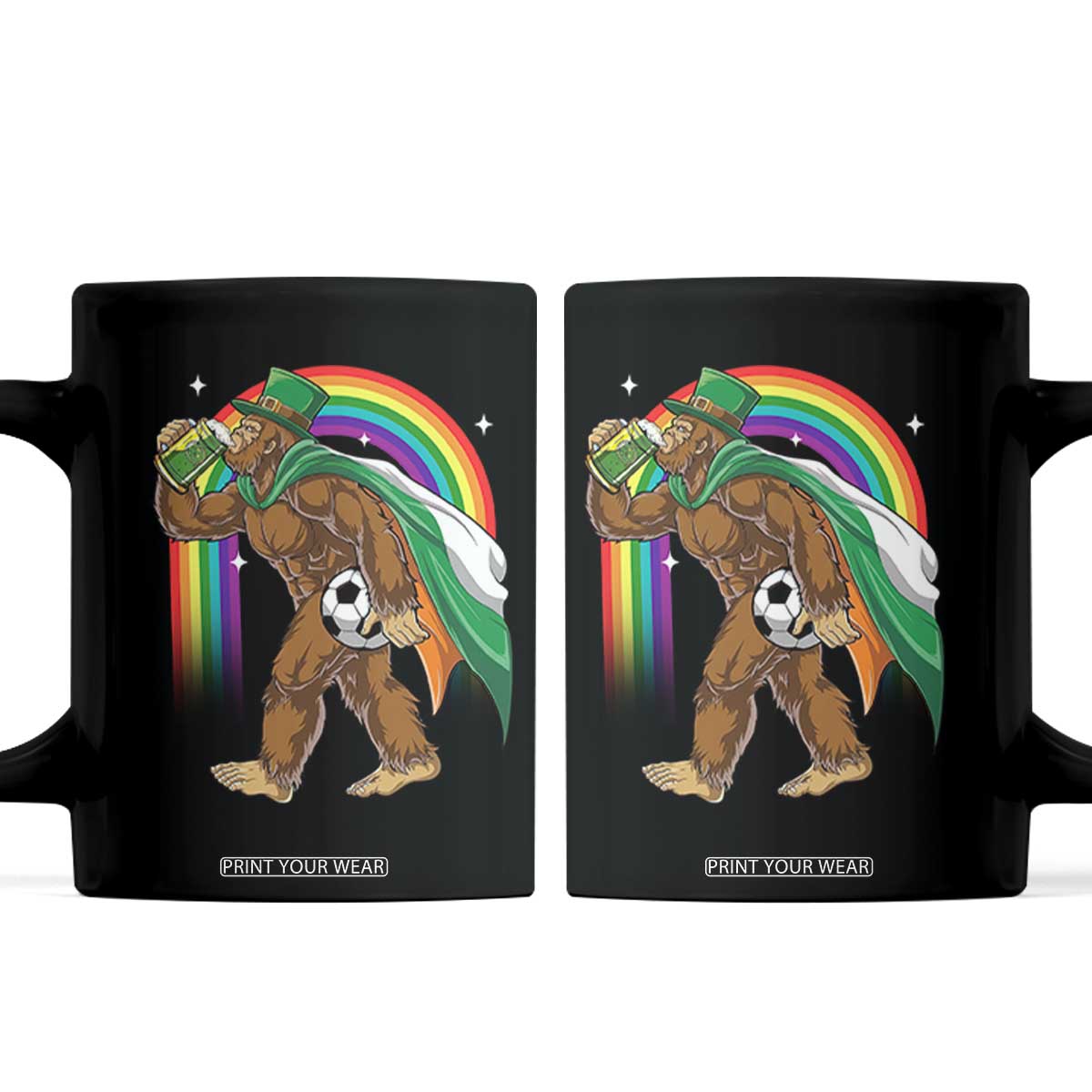 Funny Bigfoot Drinking Beer Coffee Mug St Patricks Day Soccer Lover TS12 Black Print Your Wear