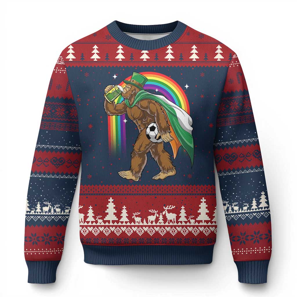 Funny Bigfoot Drinking Beer Ugly Christmas Sweater St Patricks Day Soccer Lover TS12 Navy Red Print Your Wear