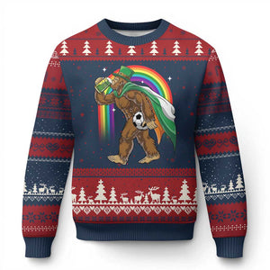 Funny Bigfoot Drinking Beer Ugly Christmas Sweater St Patricks Day Soccer Lover TS12 Navy Red Print Your Wear