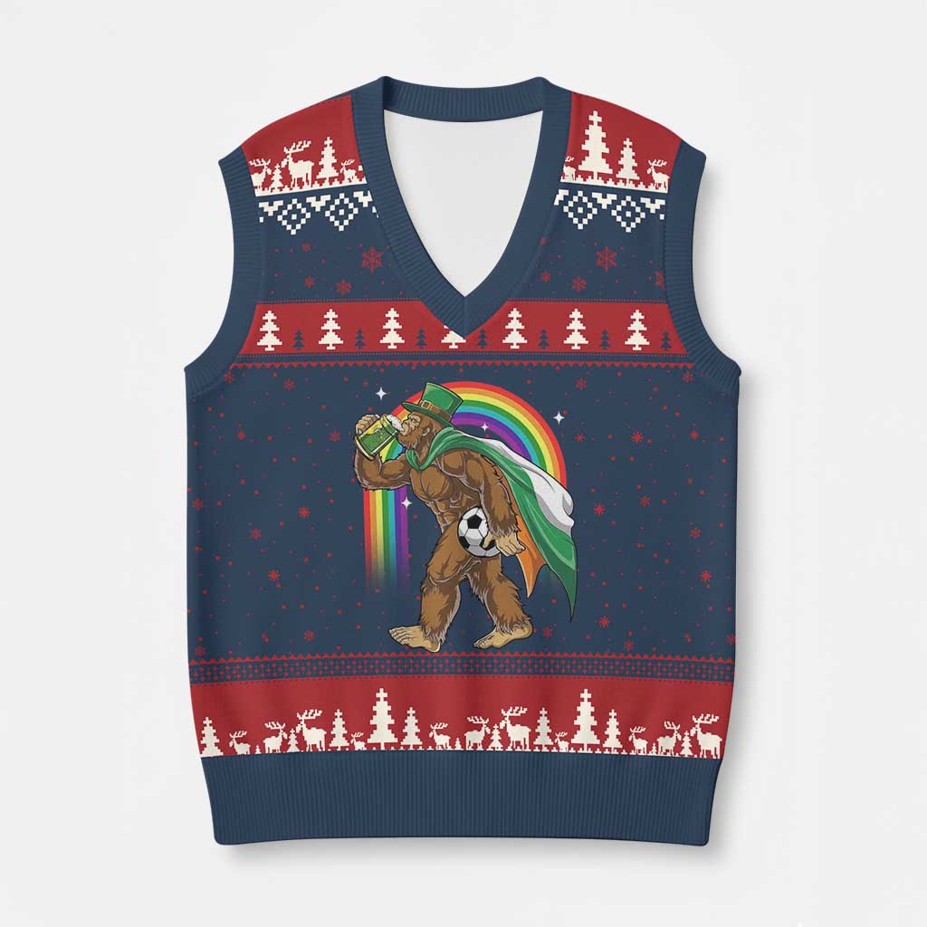 Funny Bigfoot Drinking Beer V-Neck Knit Sweater Vest St Patricks Day Soccer Lover TS12 Navy Red Print Your Wear