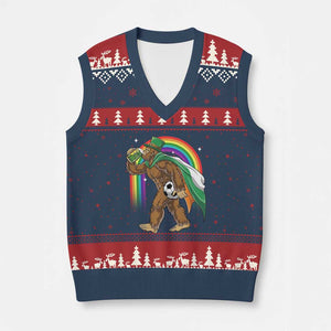 Funny Bigfoot Drinking Beer V-Neck Knit Sweater Vest St Patricks Day Soccer Lover TS12 Navy Red Print Your Wear
