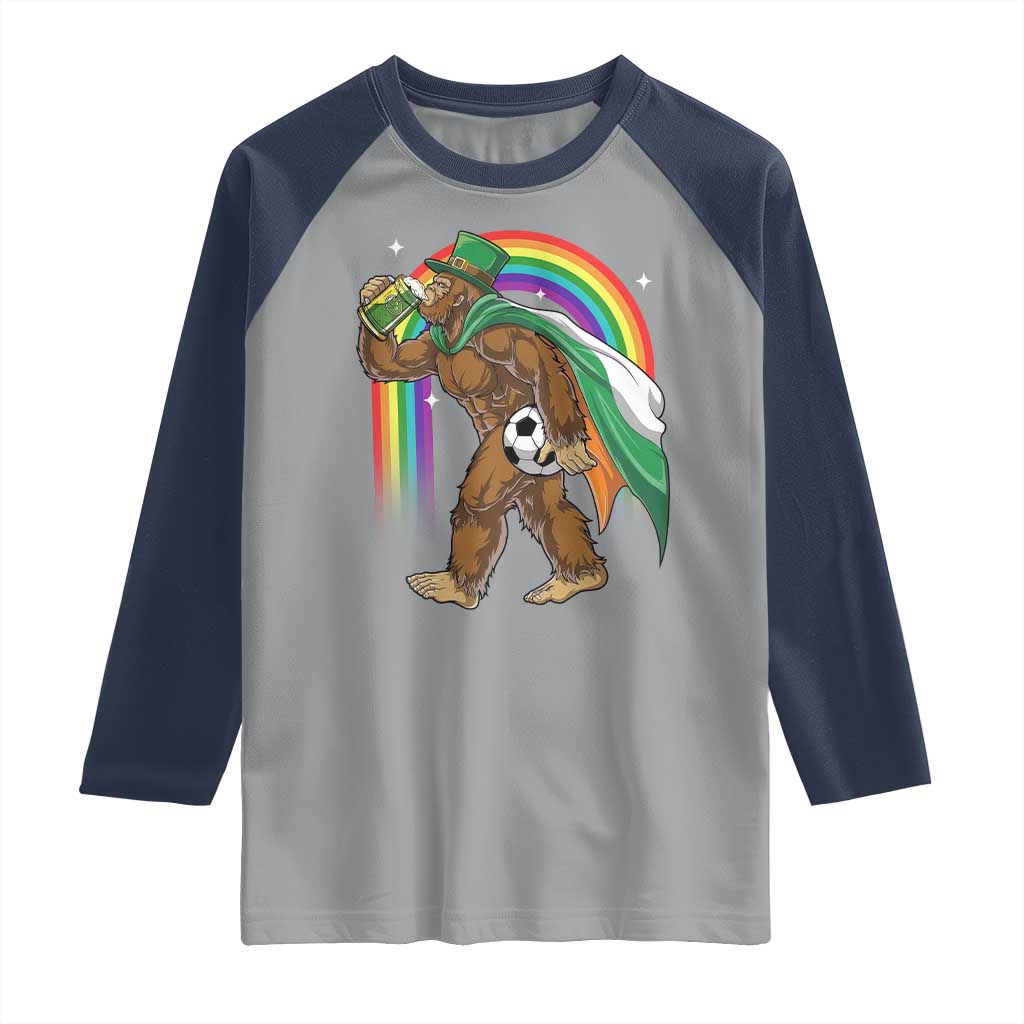 Funny Bigfoot Drinking Beer Raglan Shirt St Patricks Day Soccer Lover TS12 Sport Gray Navy Print Your Wear