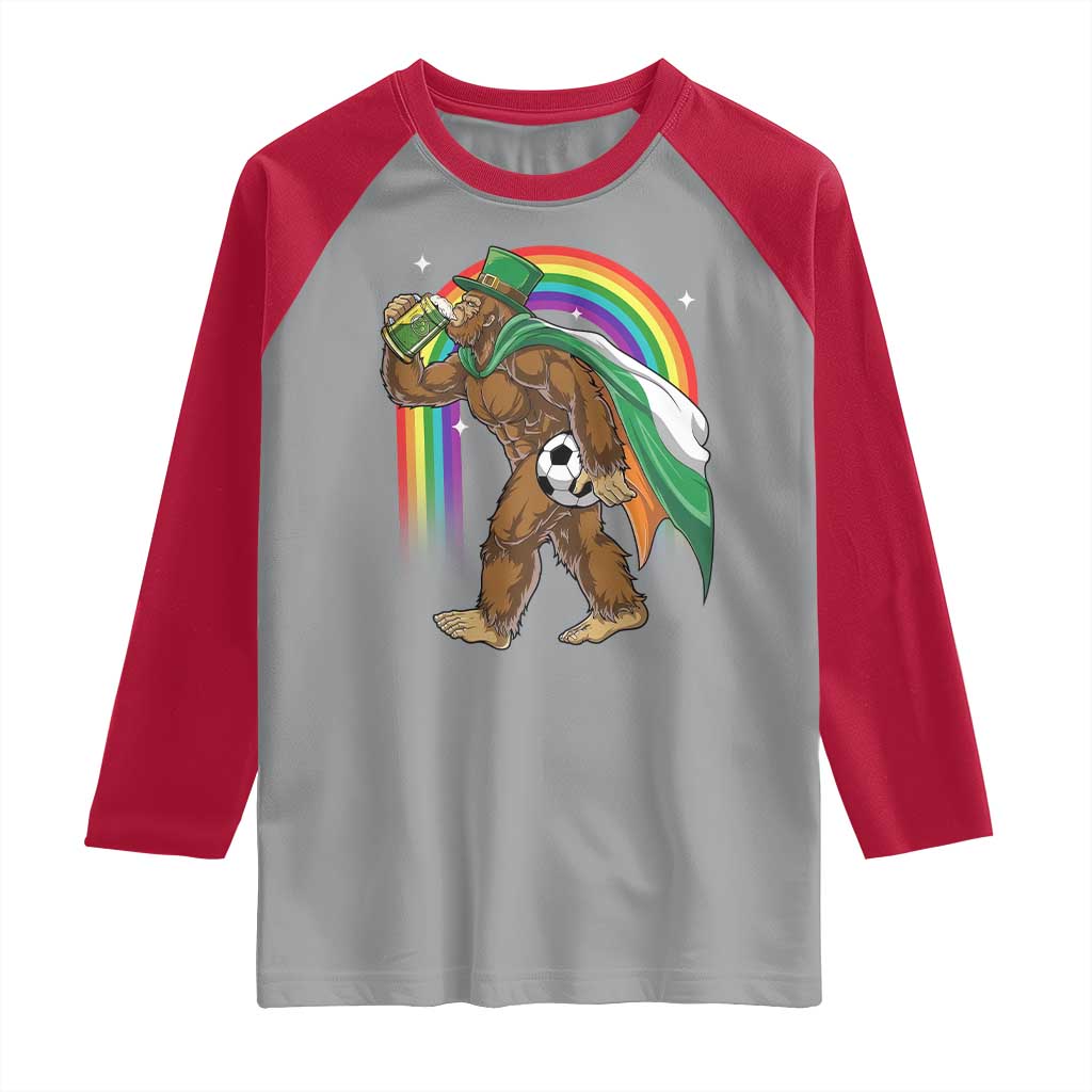 Funny Bigfoot Drinking Beer Raglan Shirt St Patricks Day Soccer Lover TS12 Sport Gray Red Print Your Wear