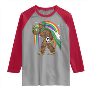 Funny Bigfoot Drinking Beer Raglan Shirt St Patricks Day Soccer Lover TS12 Sport Gray Red Print Your Wear