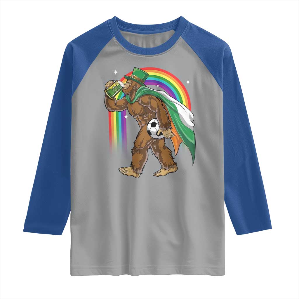 Funny Bigfoot Drinking Beer Raglan Shirt St Patricks Day Soccer Lover TS12 Sport Gray Royal Print Your Wear