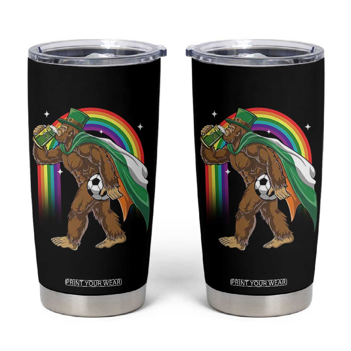 Funny Bigfoot Drinking Beer Tumbler Cup St Patricks Day Soccer Lover TS12 Black Print Your Wear