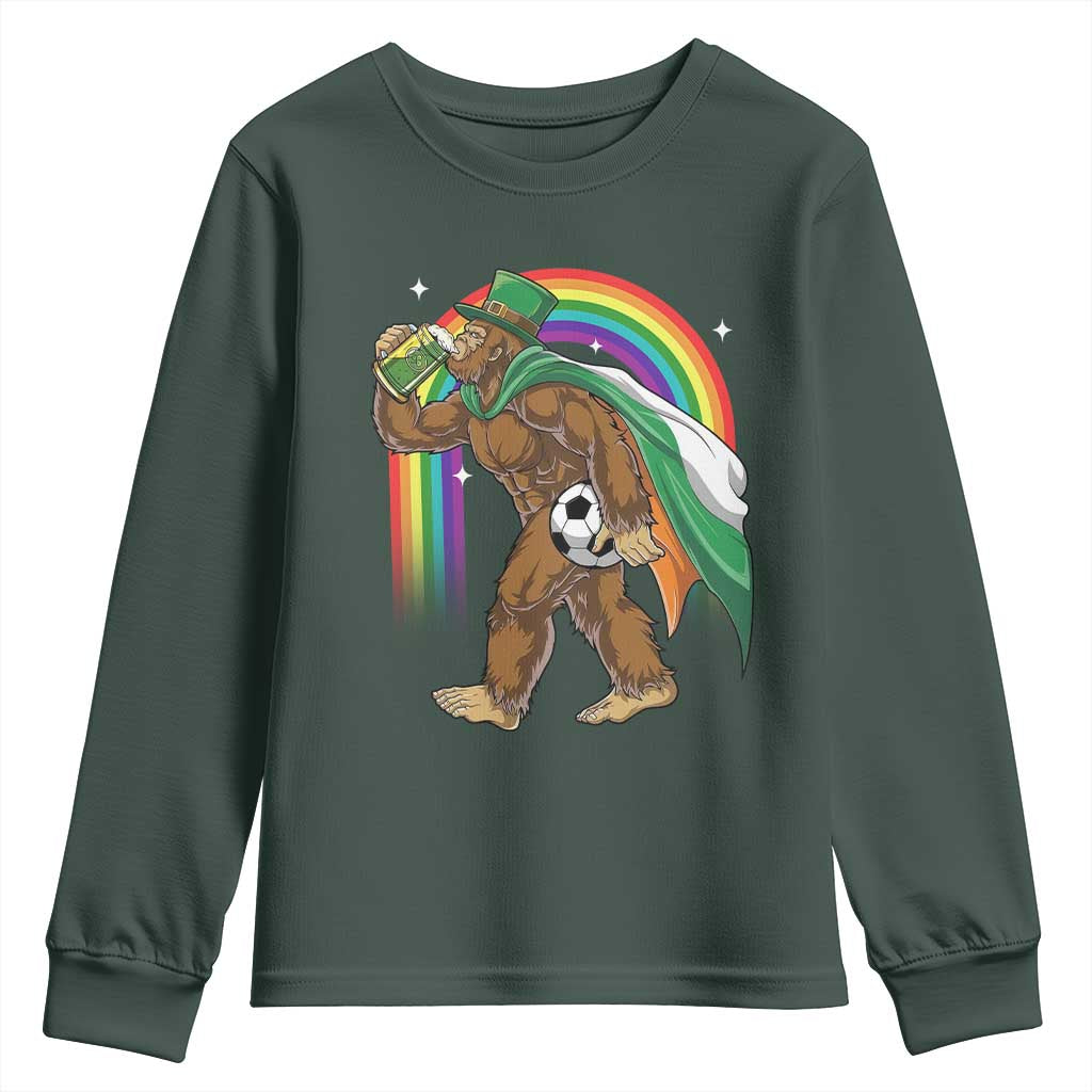 Funny Bigfoot Drinking Beer Youth Sweatshirt St Patricks Day Soccer Lover TS12 Dark Forest Green Print Your Wear