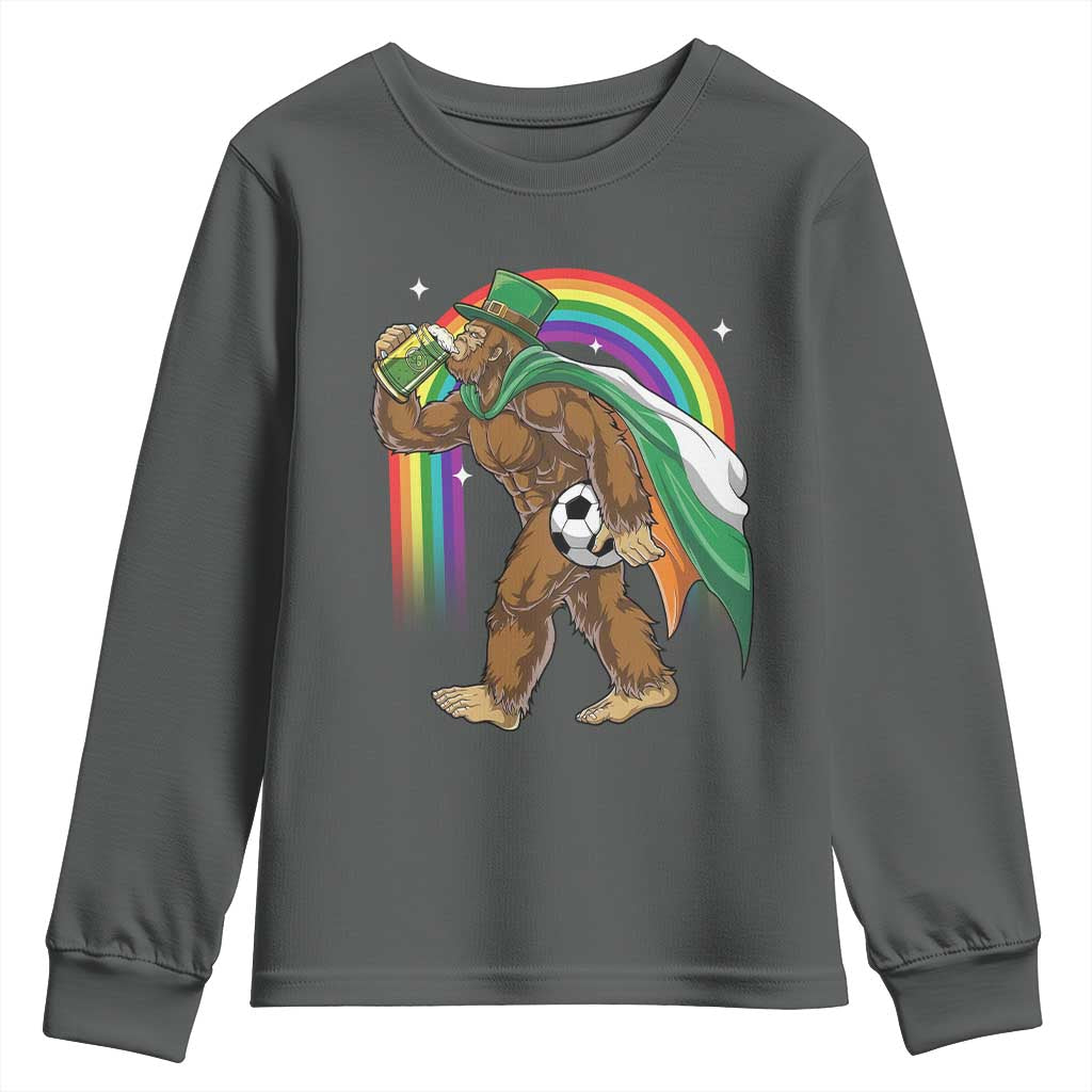 Funny Bigfoot Drinking Beer Youth Sweatshirt St Patricks Day Soccer Lover TS12 Dark Heather Print Your Wear