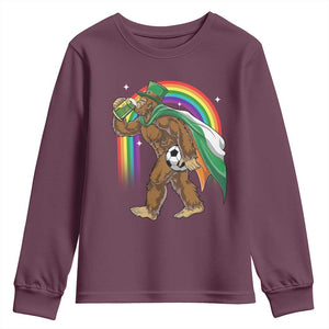 Funny Bigfoot Drinking Beer Youth Sweatshirt St Patricks Day Soccer Lover TS12 Maroon Print Your Wear