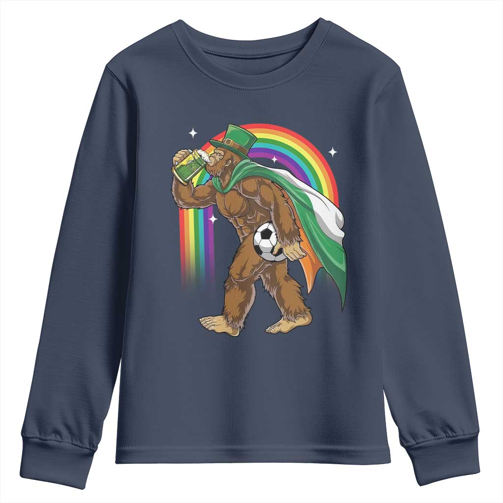 Funny Bigfoot Drinking Beer Youth Sweatshirt St Patricks Day Soccer Lover TS12 Navy Print Your Wear