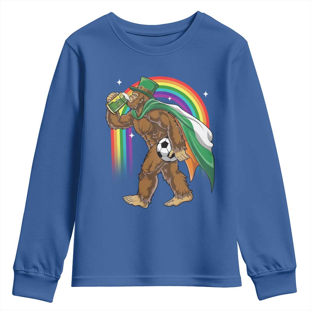 Funny Bigfoot Drinking Beer Youth Sweatshirt St Patricks Day Soccer Lover TS12 Royal Blue Print Your Wear