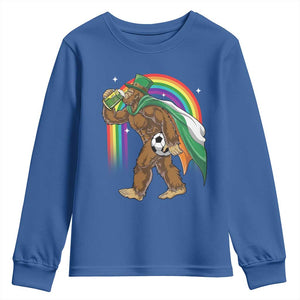 Funny Bigfoot Drinking Beer Youth Sweatshirt St Patricks Day Soccer Lover TS12 Royal Blue Print Your Wear