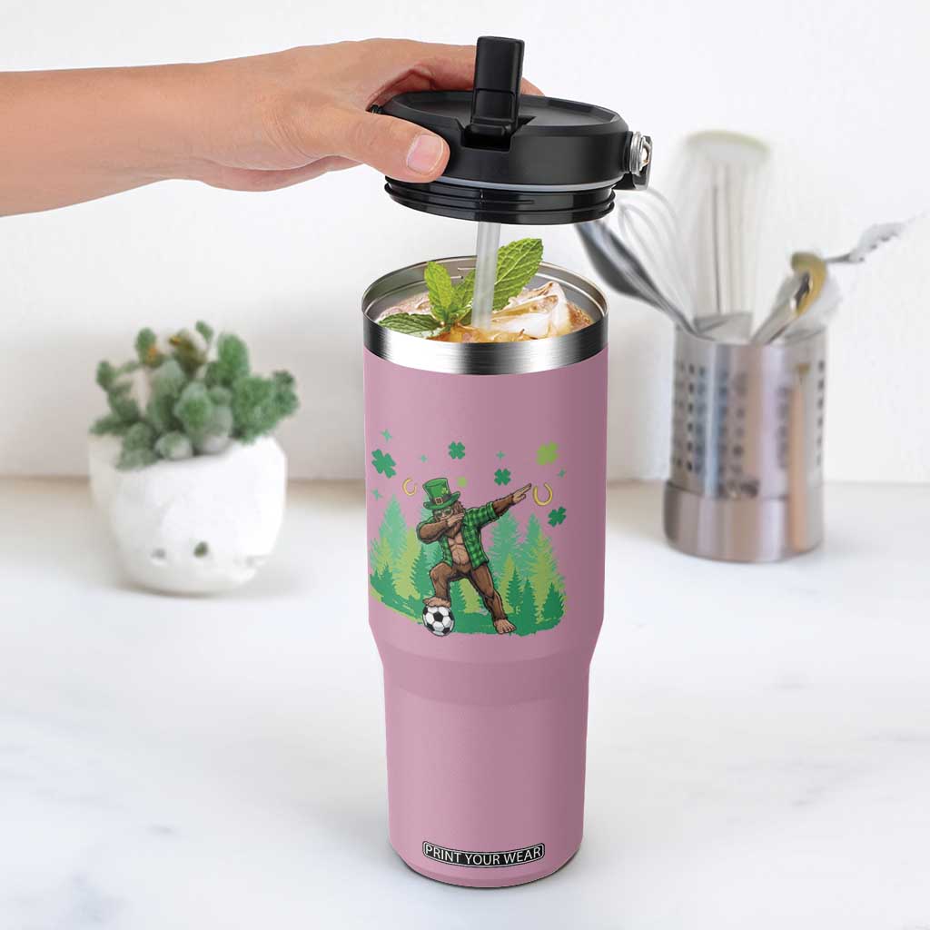Lucky Sasquatch Soccer Player Flip Straw Tumbler Funny St Patricks Day Gift TS12 One Size: 30 oz Light Pink Print Your Wear