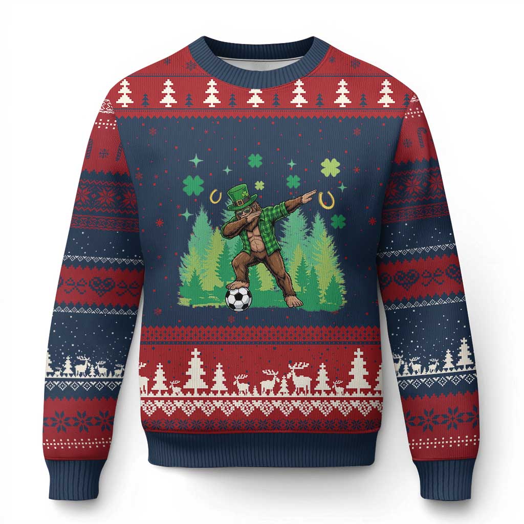 Lucky Sasquatch Soccer Player Ugly Christmas Sweater Funny St Patricks Day Gift TS12 Navy Red Print Your Wear