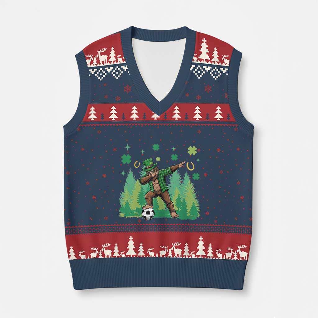 Lucky Sasquatch Soccer Player V-Neck Knit Sweater Vest Funny St Patricks Day Gift TS12 Navy Red Print Your Wear