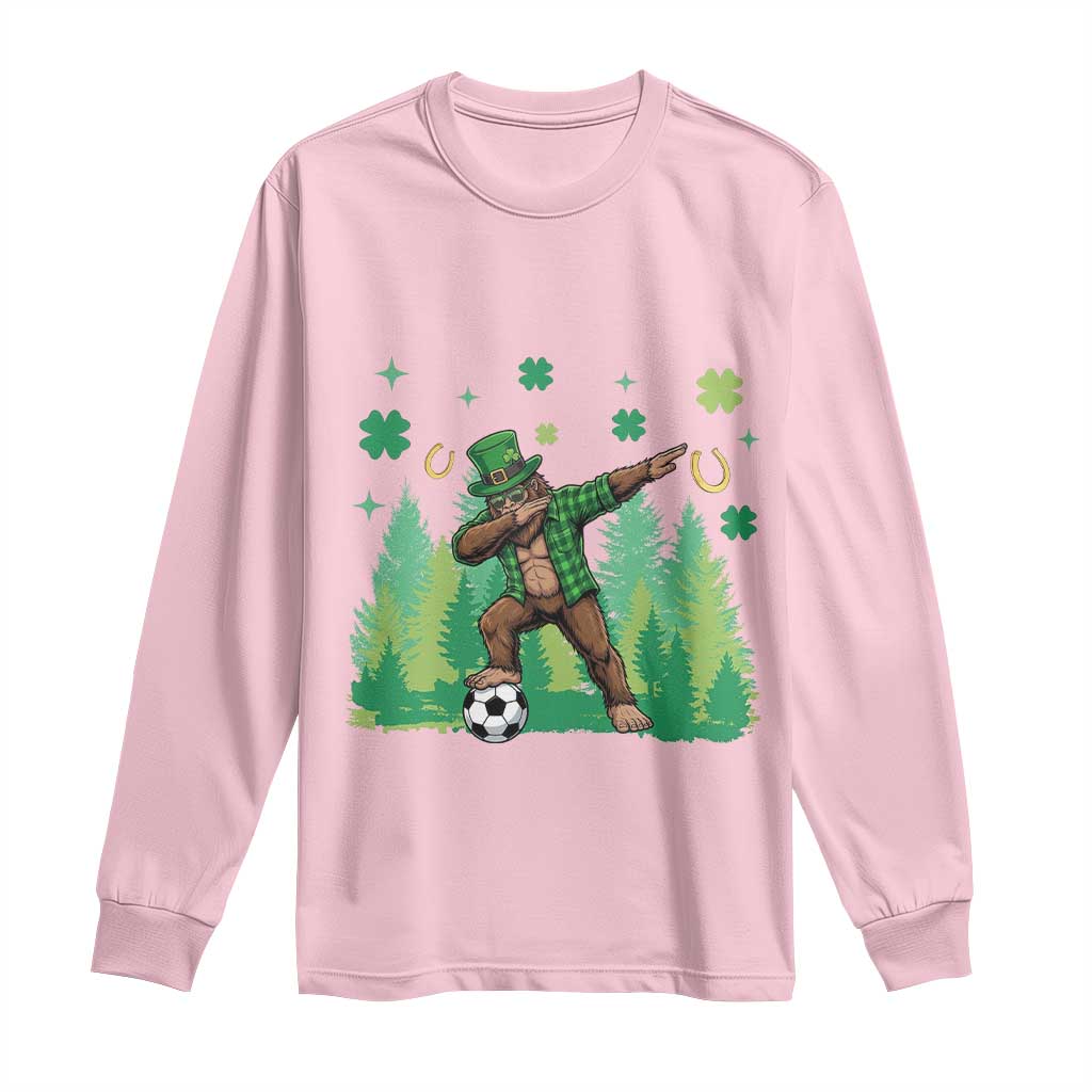 Lucky Sasquatch Soccer Player Long Sleeve Shirt Funny St Patricks Day Gift TS12 Light Pink Print Your Wear