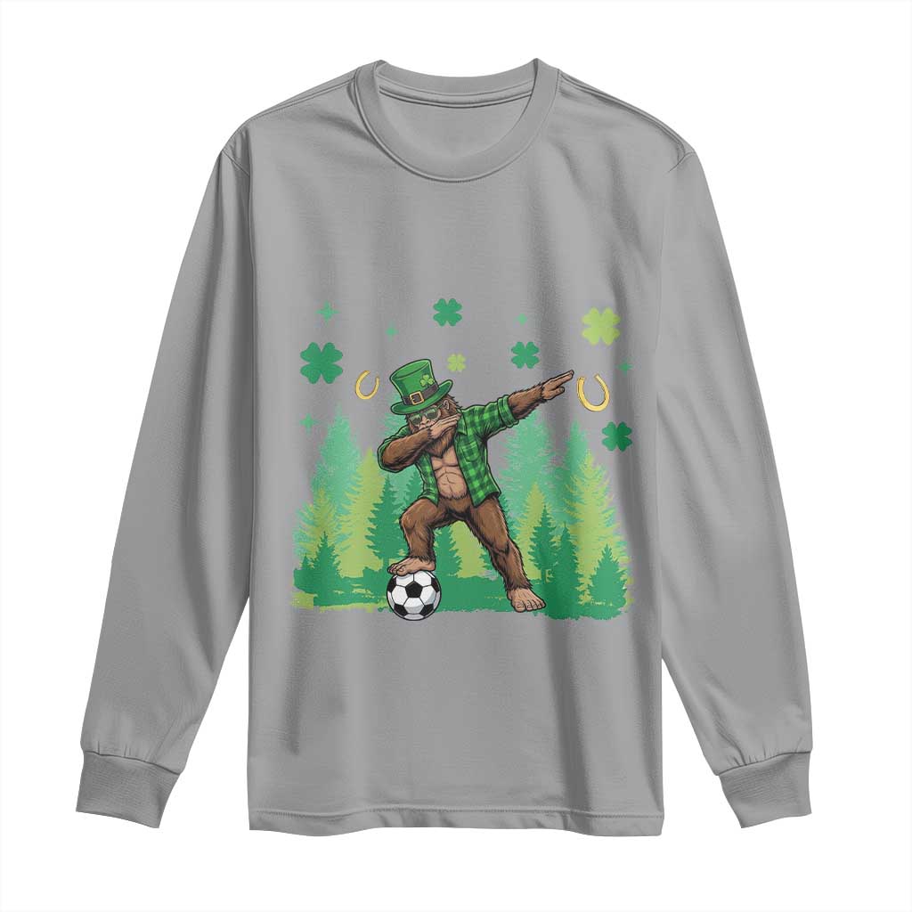 Lucky Sasquatch Soccer Player Long Sleeve Shirt Funny St Patricks Day Gift TS12 Sport Gray Print Your Wear