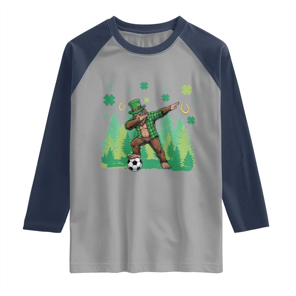 Lucky Sasquatch Soccer Player Raglan Shirt Funny St Patricks Day Gift TS12 Sport Gray Navy Print Your Wear