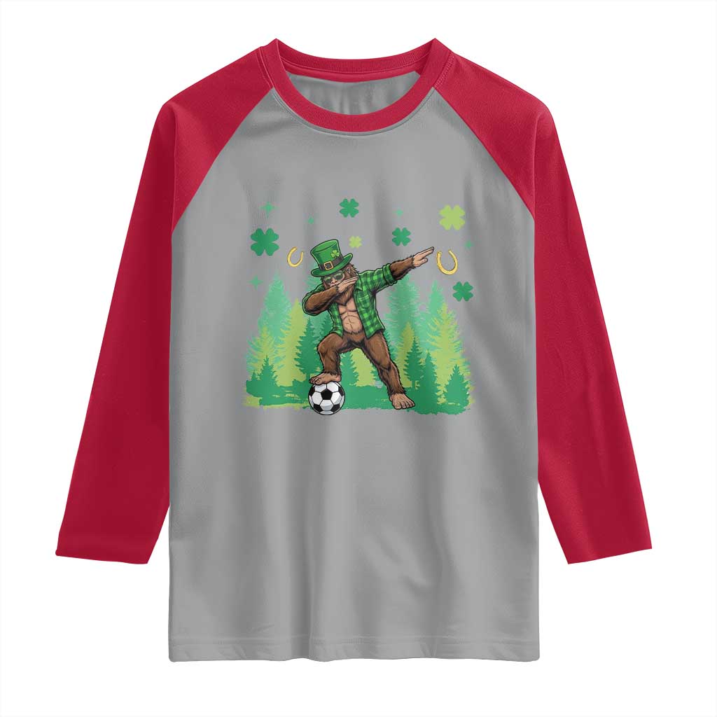 Lucky Sasquatch Soccer Player Raglan Shirt Funny St Patricks Day Gift TS12 Sport Gray Red Print Your Wear