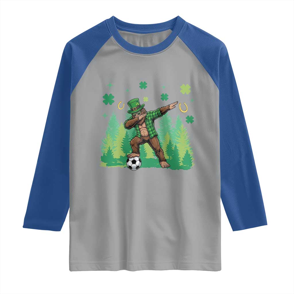 Lucky Sasquatch Soccer Player Raglan Shirt Funny St Patricks Day Gift TS12 Sport Gray Royal Print Your Wear