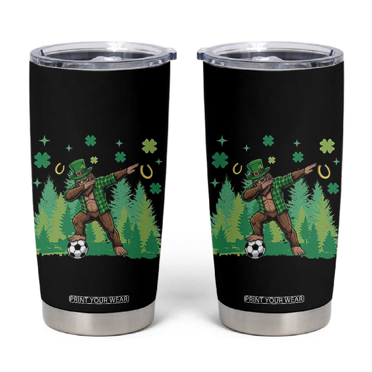 Lucky Sasquatch Soccer Player Tumbler Cup Funny St Patricks Day Gift TS12 Black Print Your Wear