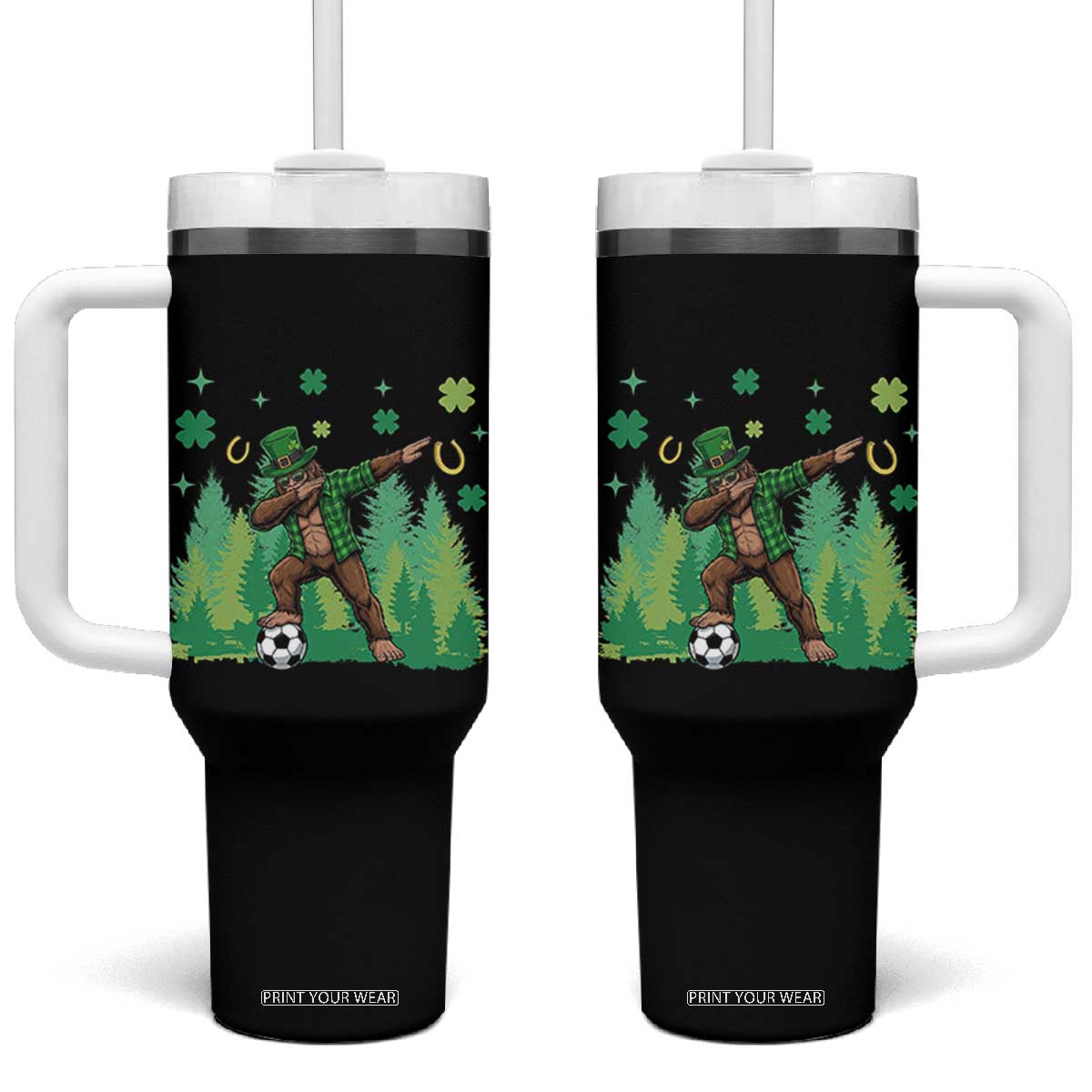Lucky Sasquatch Soccer Player Tumbler With Handle Funny St Patricks Day Gift TS12 One Size: 40 oz Black Print Your Wear