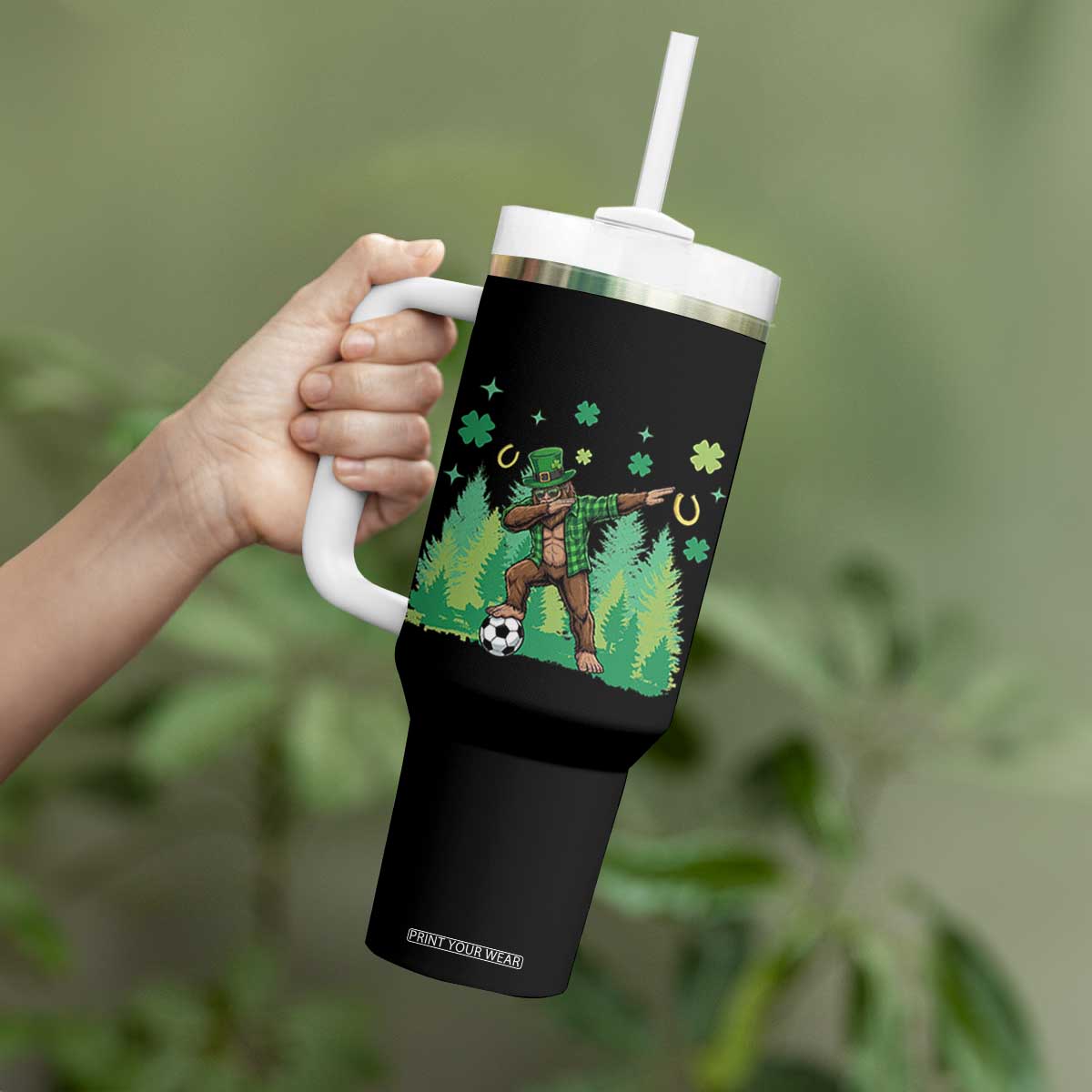 Lucky Sasquatch Soccer Player Tumbler With Handle Funny St Patricks Day Gift TS12 Print Your Wear