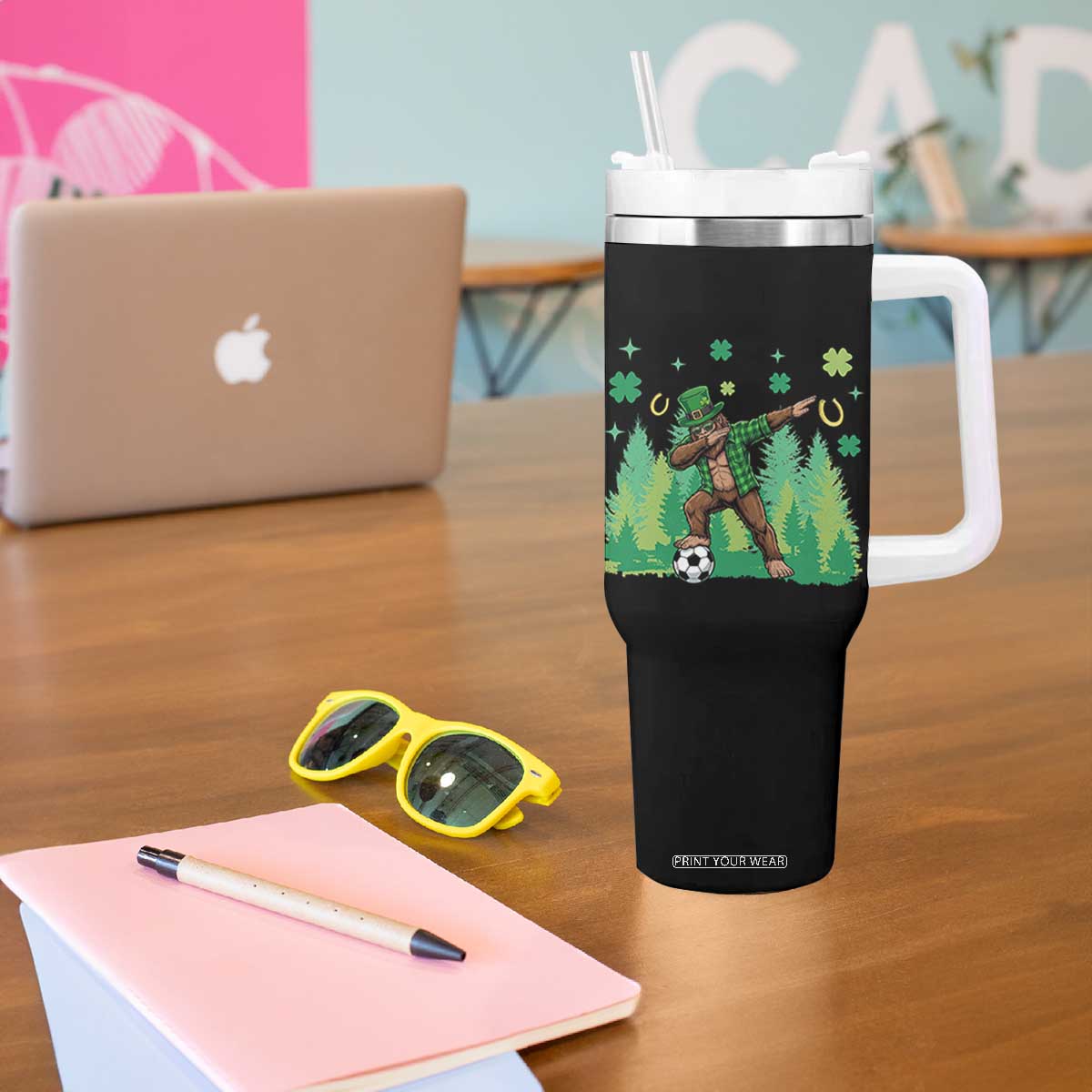 Lucky Sasquatch Soccer Player Tumbler With Handle Funny St Patricks Day Gift TS12 Print Your Wear