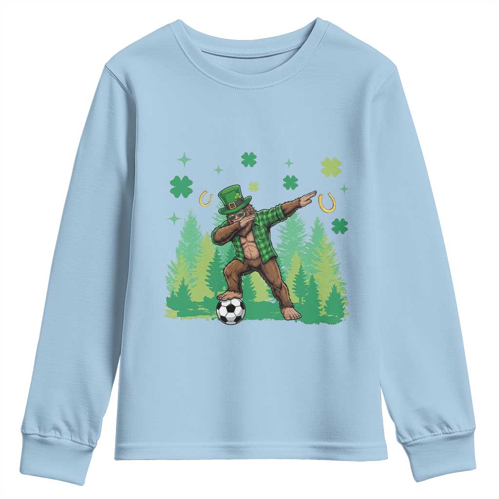 Lucky Sasquatch Soccer Player Youth Sweatshirt Funny St Patricks Day Gift TS12 Light Blue Print Your Wear
