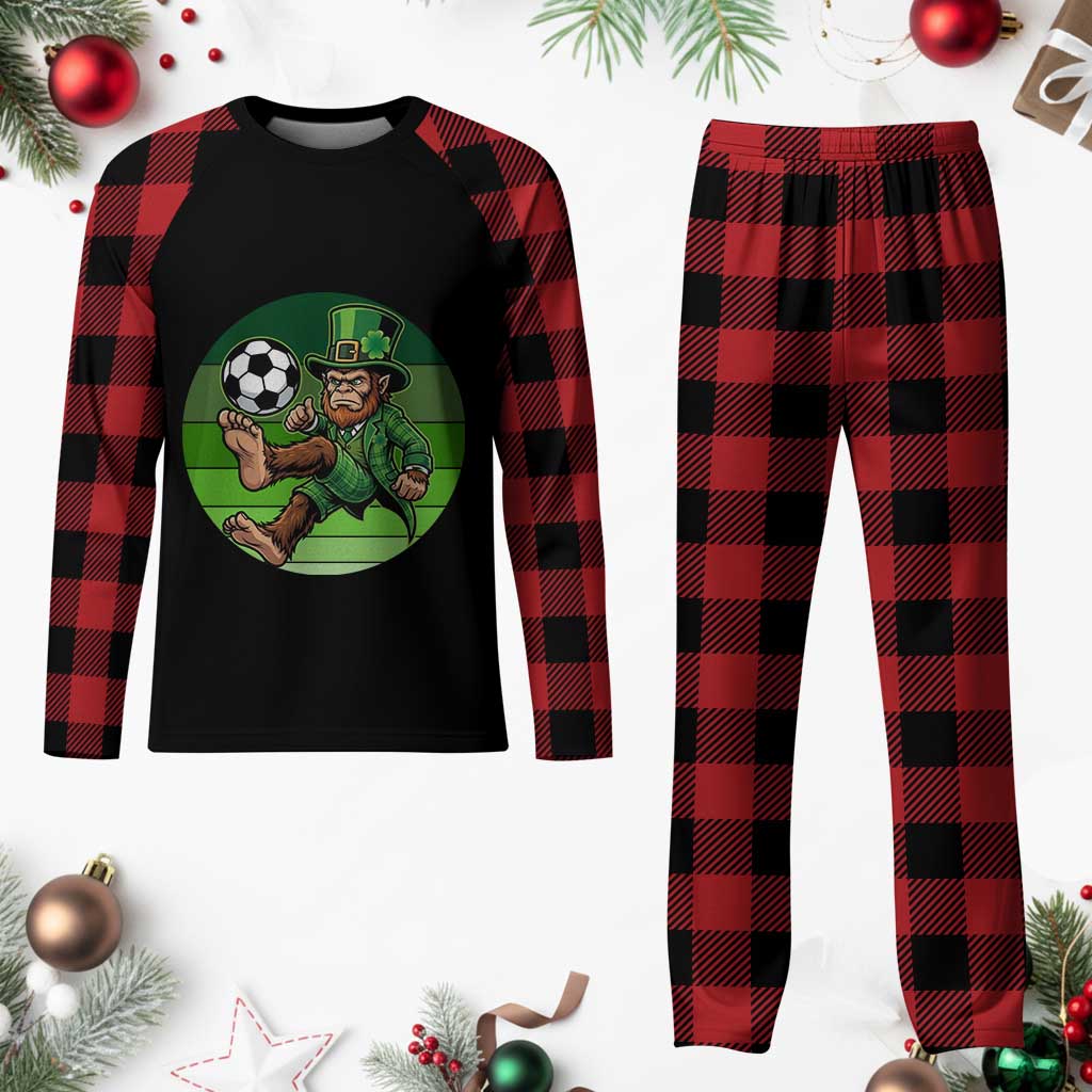 Funny Bigfoot Playing Soccer Plaid Pajama Set St Patricks Day TS12 Buffalo Plaid Print Your Wear