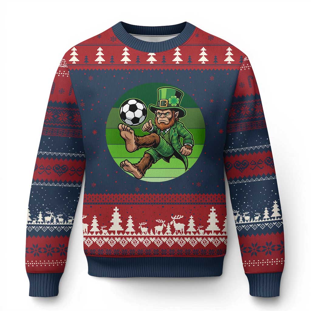 Funny Bigfoot Playing Soccer Ugly Christmas Sweater St Patricks Day TS12 Navy Red Print Your Wear