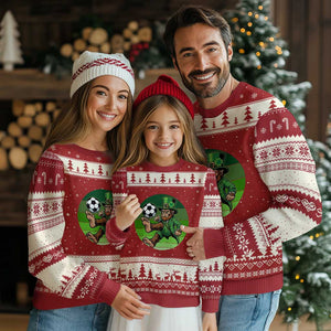 Funny Bigfoot Playing Soccer Ugly Christmas Sweater St Patricks Day TS12 Red Beige Print Your Wear