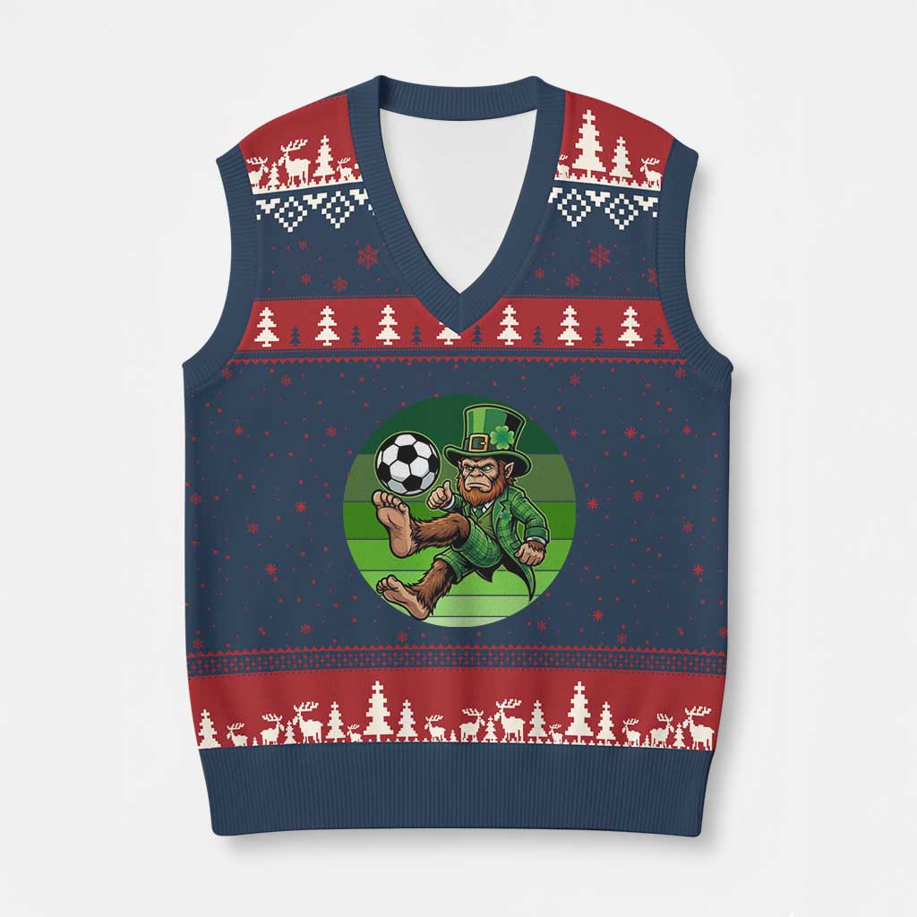 Funny Bigfoot Playing Soccer V-Neck Knit Sweater Vest St Patricks Day TS12 Navy Red Print Your Wear