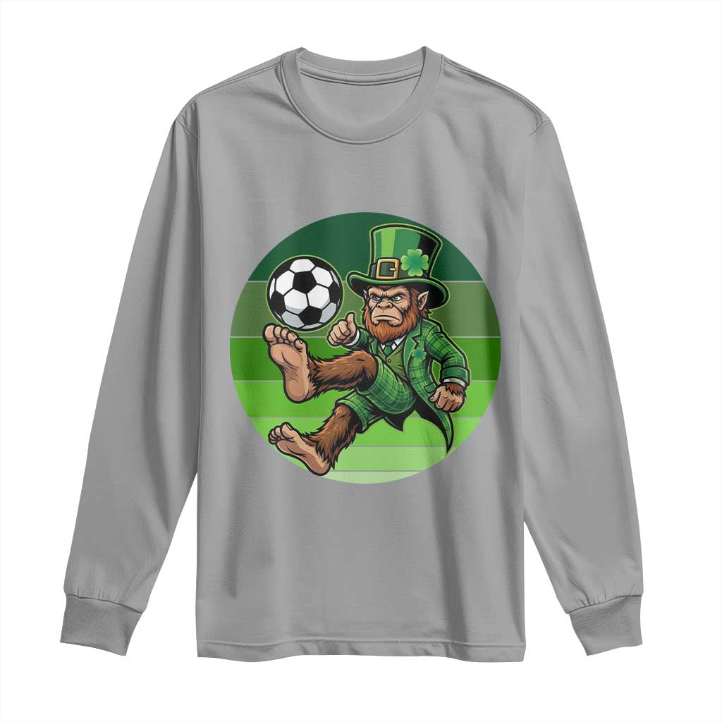 Funny Bigfoot Playing Soccer Long Sleeve Shirt St Patricks Day TS12 Sport Gray Print Your Wear