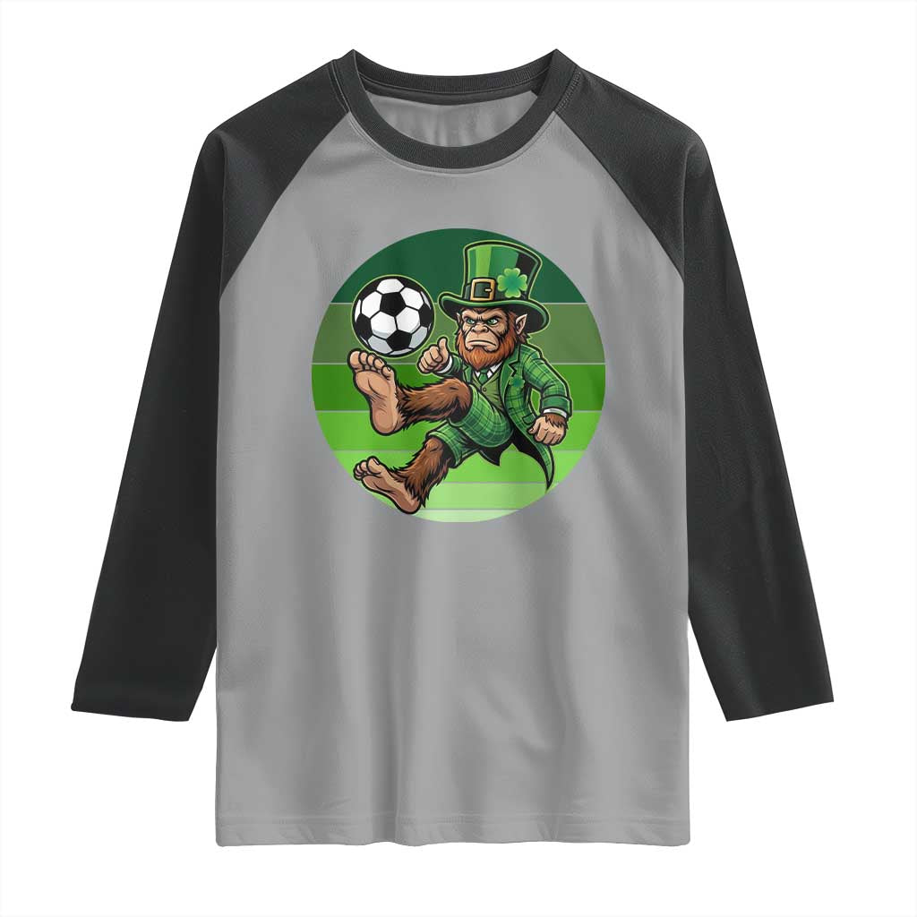 Funny Bigfoot Playing Soccer Raglan Shirt St Patricks Day TS12 Sport Gray Black Print Your Wear
