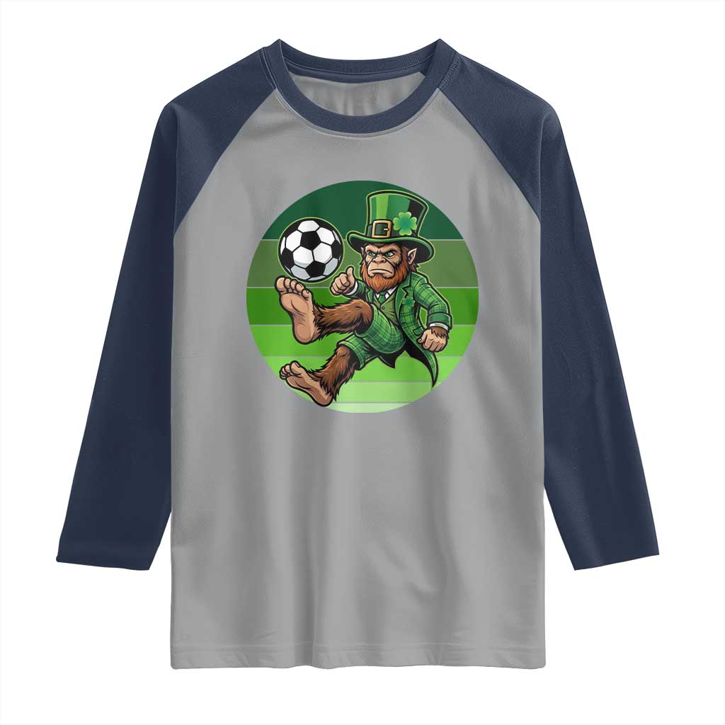 Funny Bigfoot Playing Soccer Raglan Shirt St Patricks Day TS12 Sport Gray Navy Print Your Wear