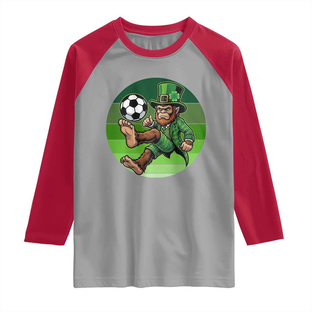 Funny Bigfoot Playing Soccer Raglan Shirt St Patricks Day TS12 Sport Gray Red Print Your Wear