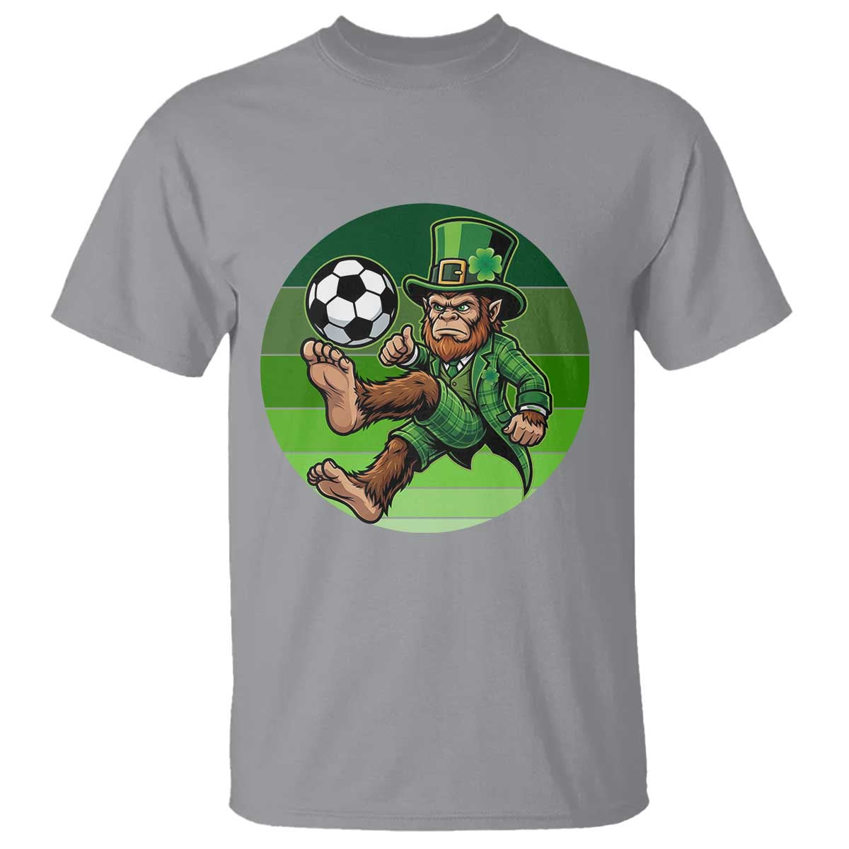 Funny Bigfoot Playing Soccer T Shirt St Patricks Day TS12 Sport Gray Print Your Wear