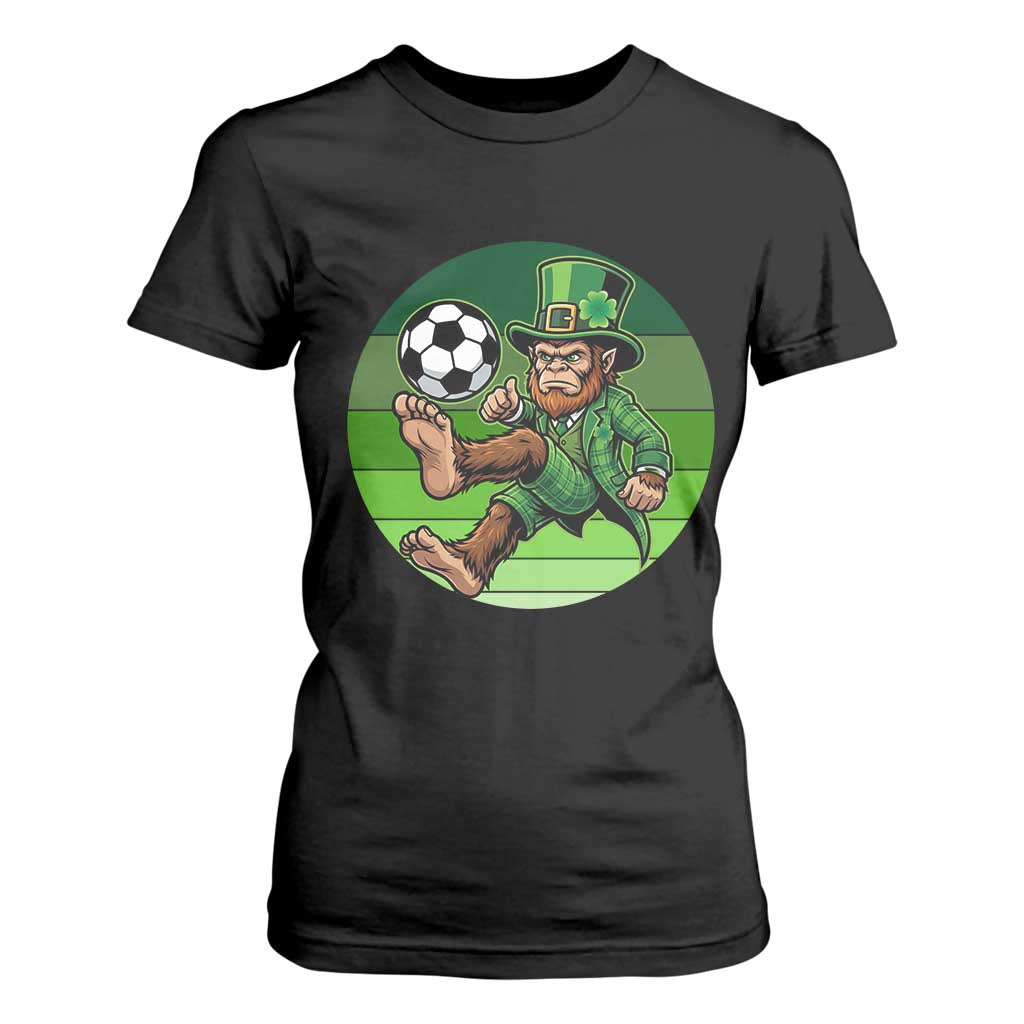 Funny Bigfoot Playing Soccer T Shirt For Women St Patricks Day TS12 Black Print Your Wear