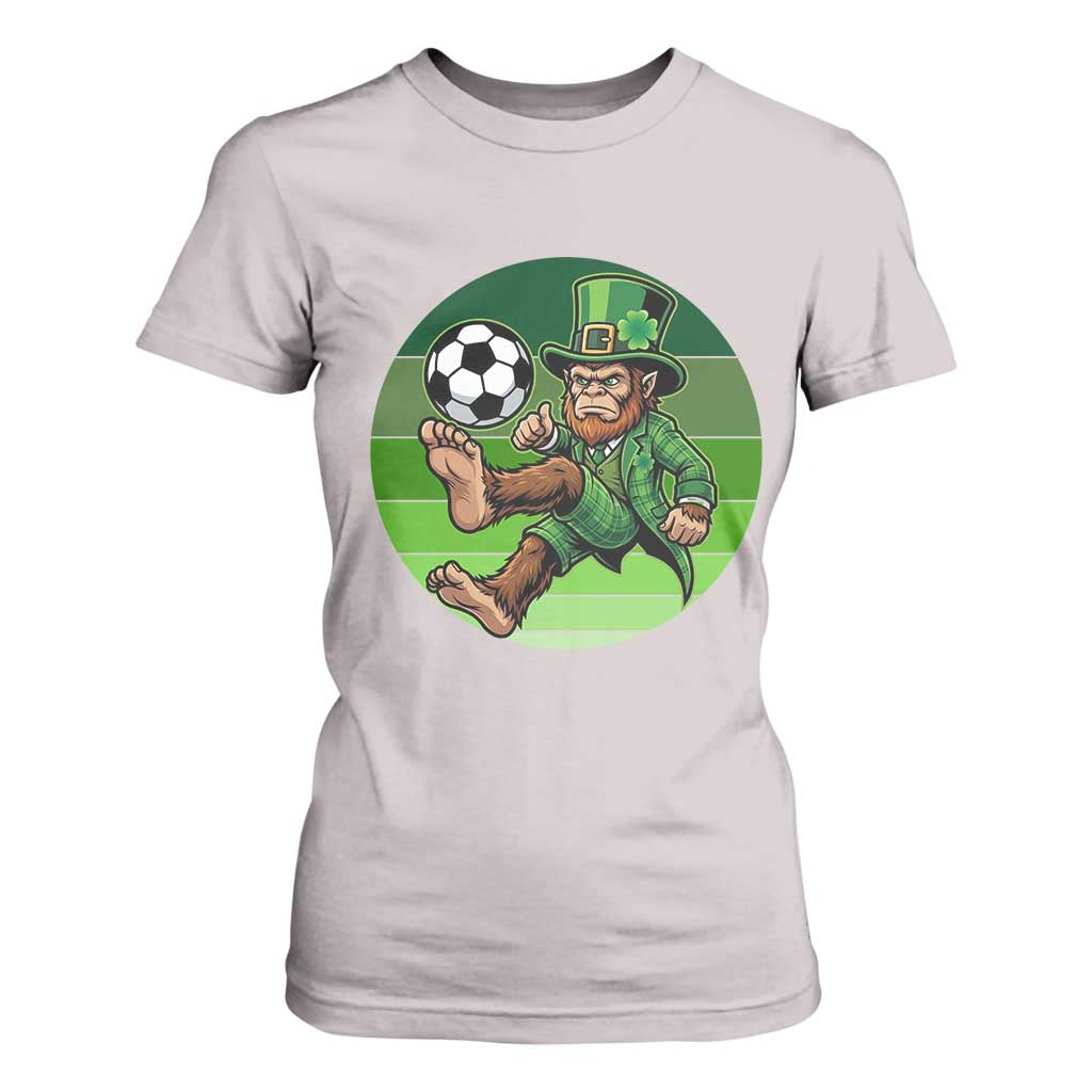 Funny Bigfoot Playing Soccer T Shirt For Women St Patricks Day TS12 Ice Gray Print Your Wear