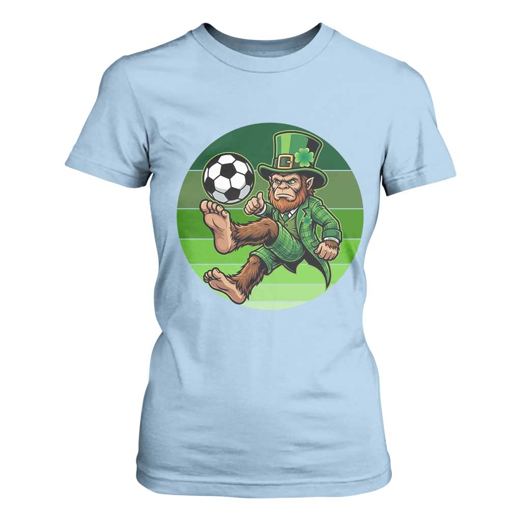 Funny Bigfoot Playing Soccer T Shirt For Women St Patricks Day TS12 Light Blue Print Your Wear
