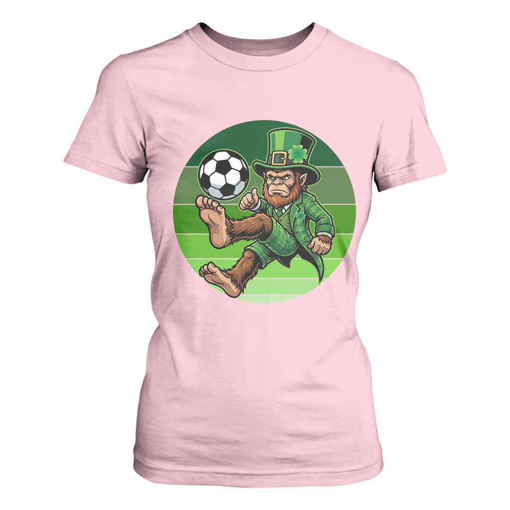 Funny Bigfoot Playing Soccer T Shirt For Women St Patricks Day TS12 Light Pink Print Your Wear