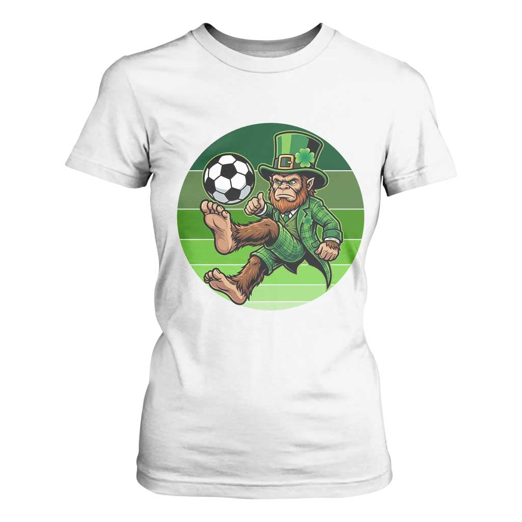 Funny Bigfoot Playing Soccer T Shirt For Women St Patricks Day TS12 White Print Your Wear