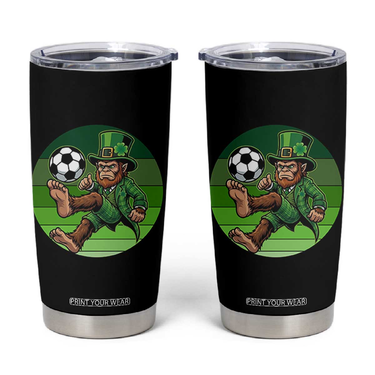 Funny Bigfoot Playing Soccer Tumbler Cup St Patricks Day TS12 Black Print Your Wear