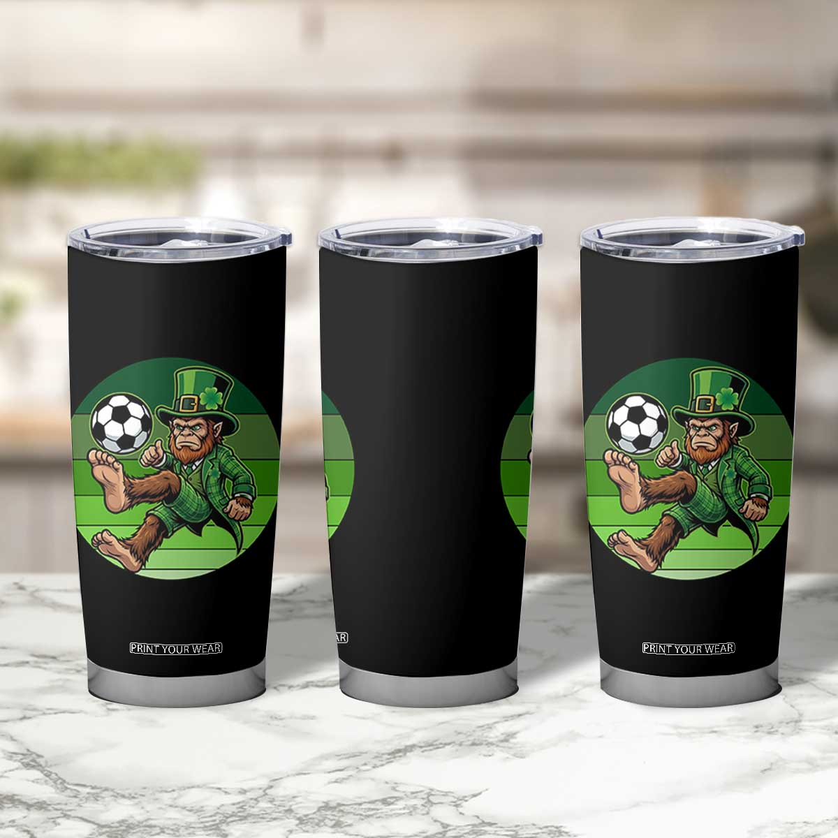 Funny Bigfoot Playing Soccer Tumbler Cup St Patricks Day TS12 Print Your Wear