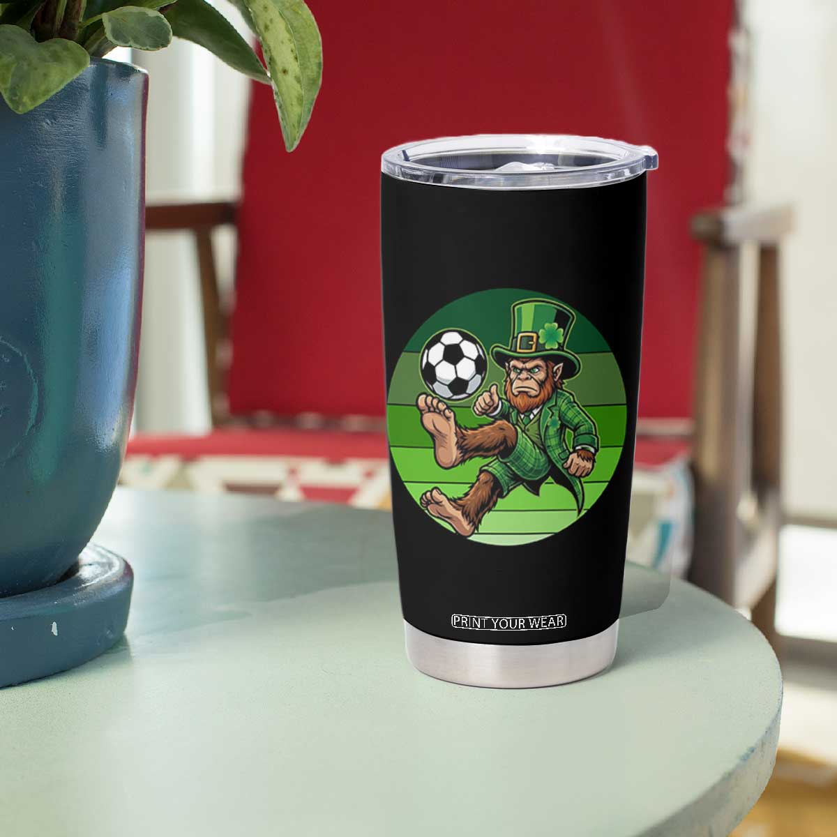 Funny Bigfoot Playing Soccer Tumbler Cup St Patricks Day TS12 Print Your Wear