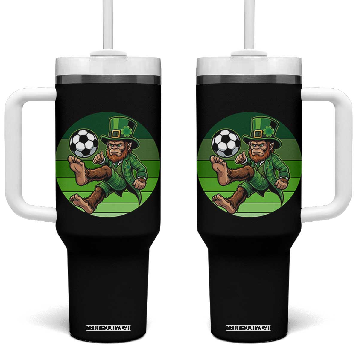 Funny Bigfoot Playing Soccer Tumbler With Handle St Patricks Day TS12 One Size: 40 oz Black Print Your Wear