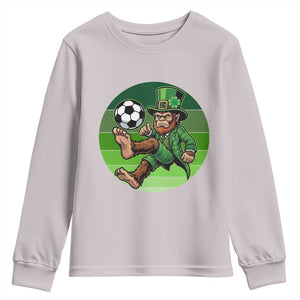 Funny Bigfoot Playing Soccer Youth Sweatshirt St Patricks Day TS12 Ice Gray Print Your Wear
