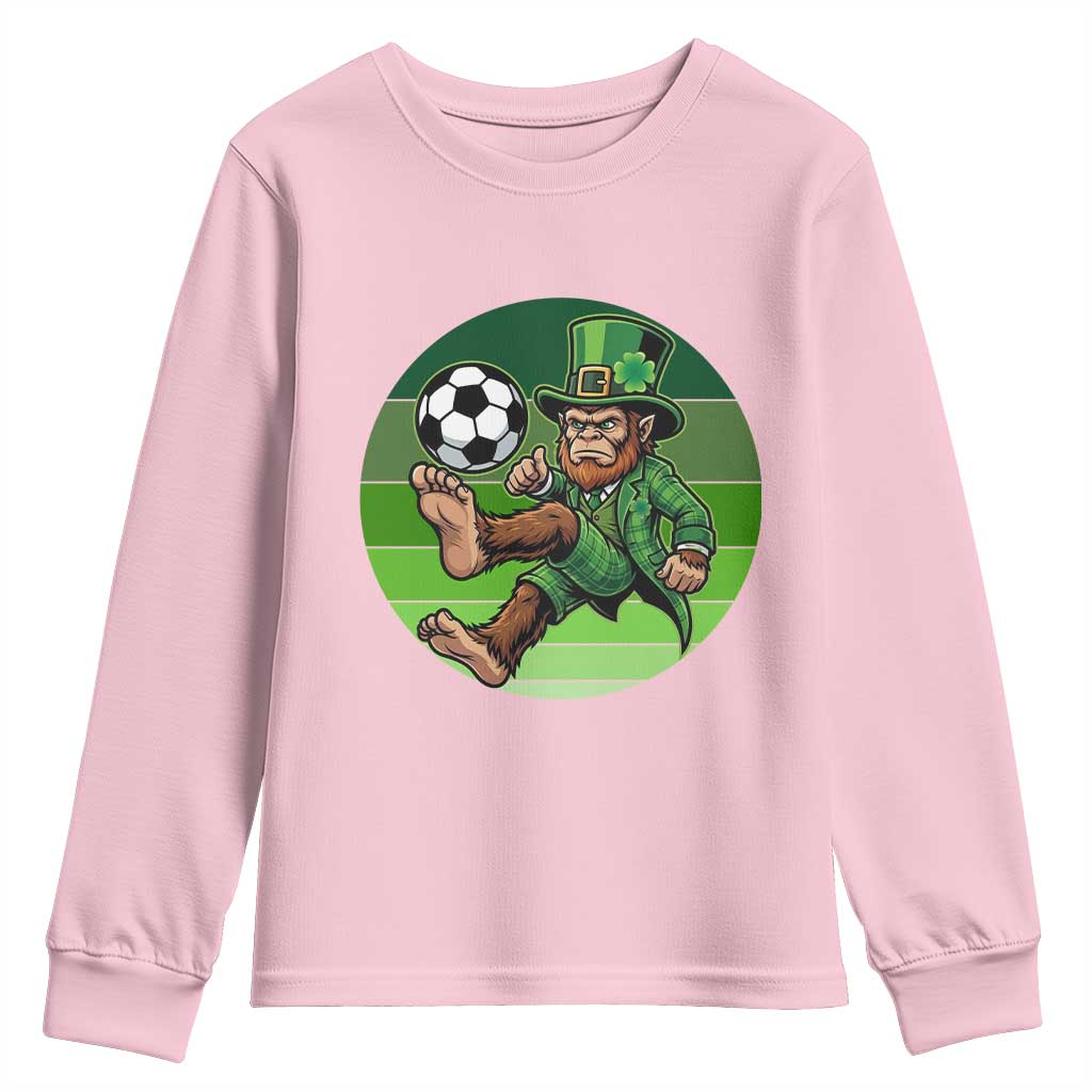 Funny Bigfoot Playing Soccer Youth Sweatshirt St Patricks Day TS12 Light Pink Print Your Wear