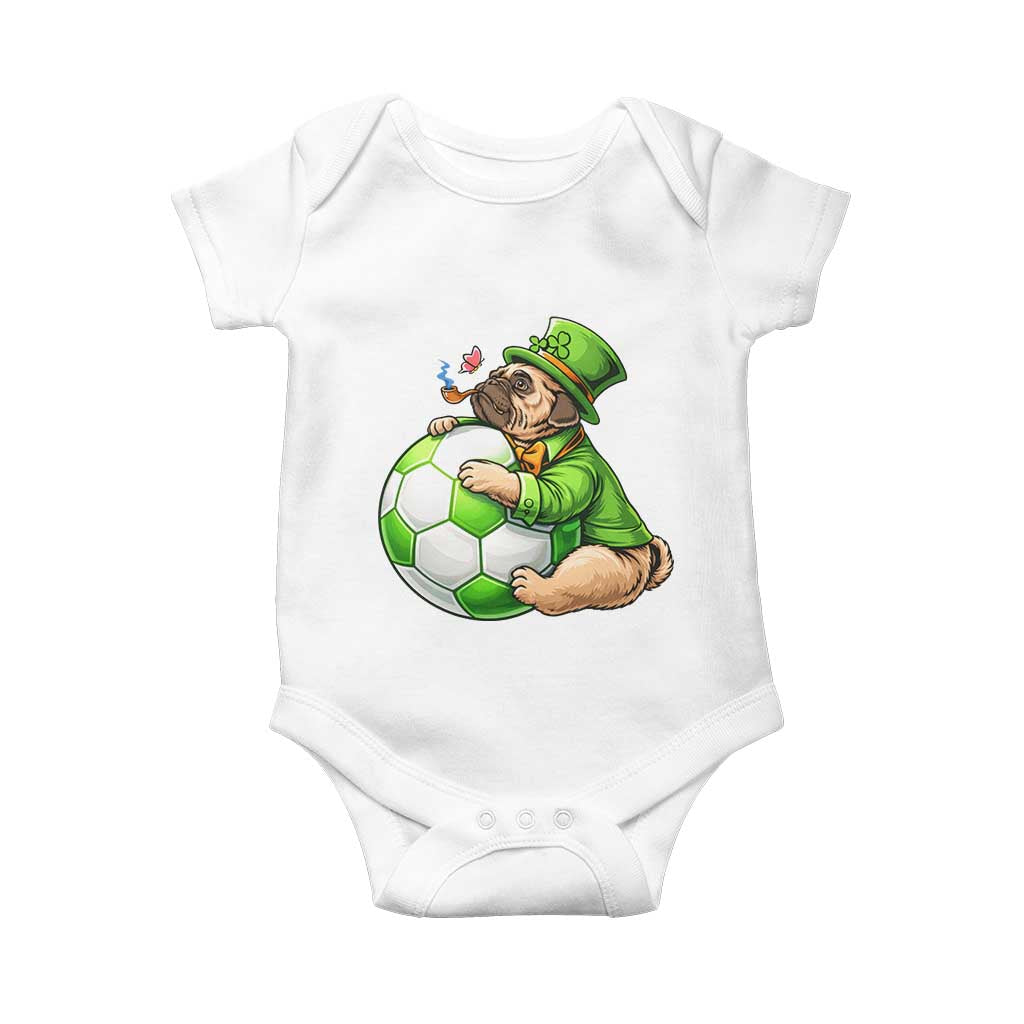 Lucky Pug Soccer Lover Baby Onesie St Paddys Day Irish Football Gift TS12 White Print Your Wear